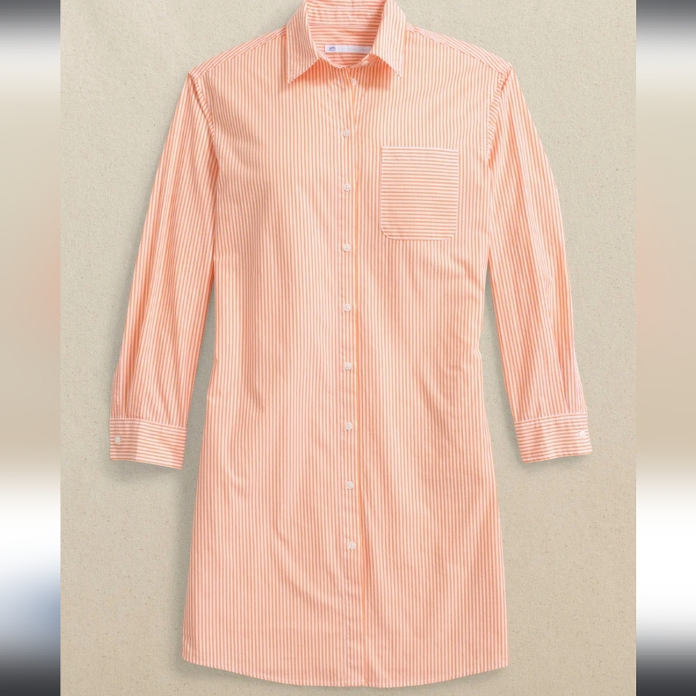 NWT Southern Tide Cam Stripe Poplin Long Sleeve Button Dress: Color- Conch Shell - Picture 5 of 16